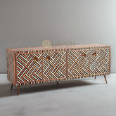 Teakwood Inlay Optical Design Media Console Brown | Teakwood Inlay Optical Design Entertainment Unit